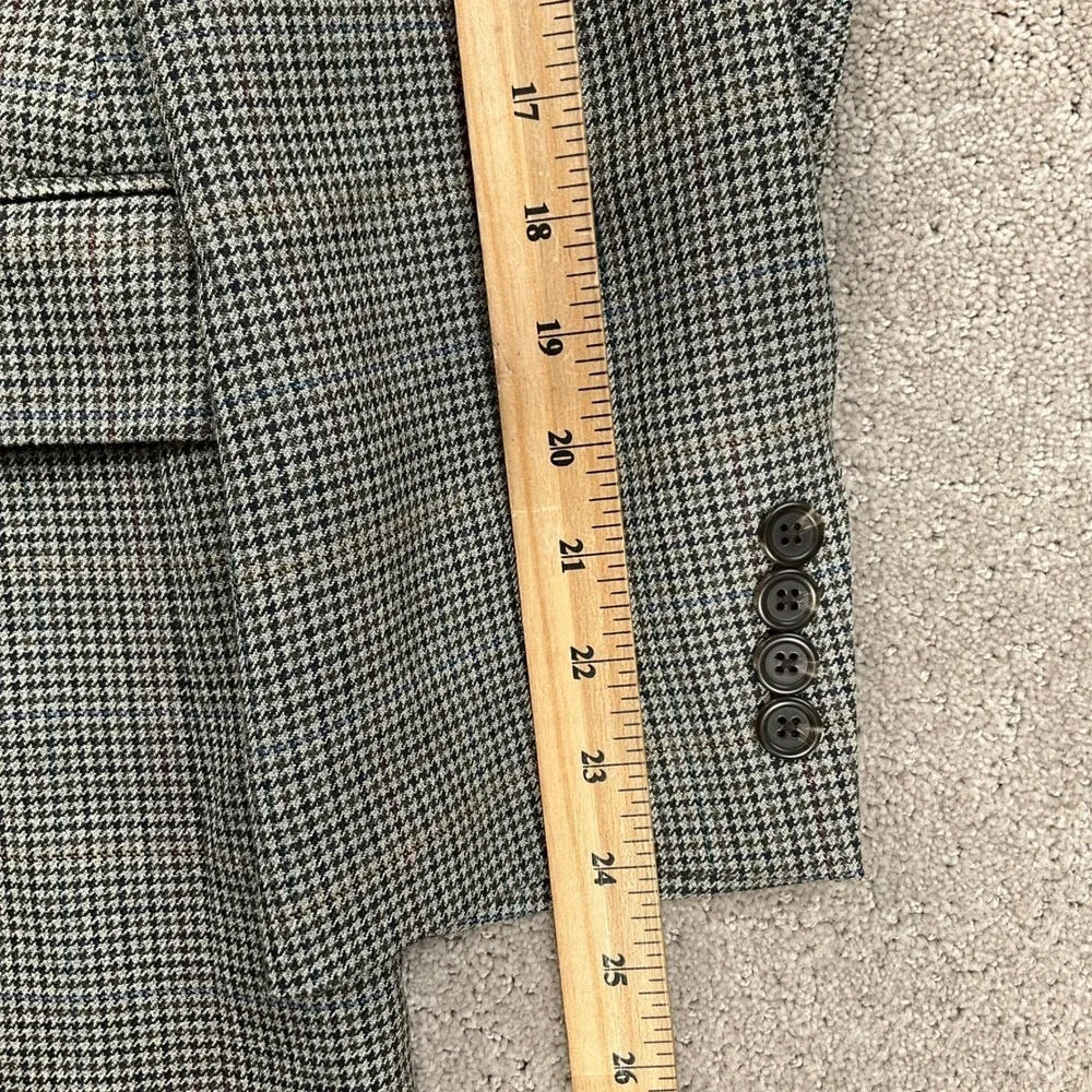 CHAPS Blazer Mens 40R Gray Blue Jacket Houndstooth Plaid Silk Wool Sport Coat